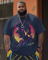 Men's Plus Size Street Fashion Pop Art Tribute Singer Print T-Shirt Shorts Suit